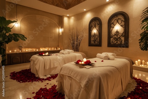 Luxury Spa Interior - Couples Massage Room With Roses, Candles and Romantic Decor