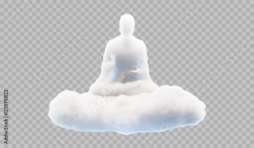 Vector image of clouds in the form of a person sitting on a cloud. Soft lines and delicate colors create a calming and creative look, perfect for relaxing and dreamy designs.