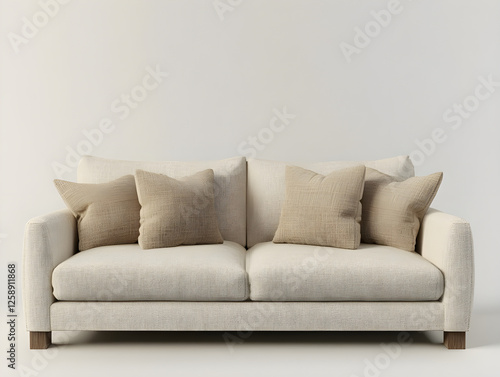 Elegant Neutral Beige Sofa: Modern Minimalist Living Room Furniture & Serene Design Concept