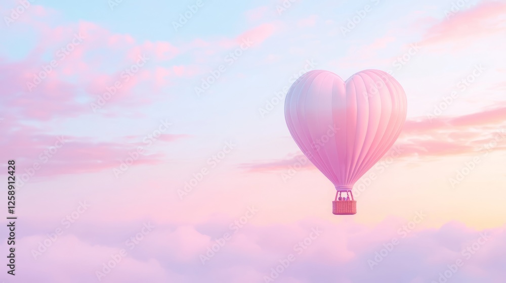 Obraz premium Romantic Hot Air Balloon Ride Above Soft Pink Clouds at Sunset