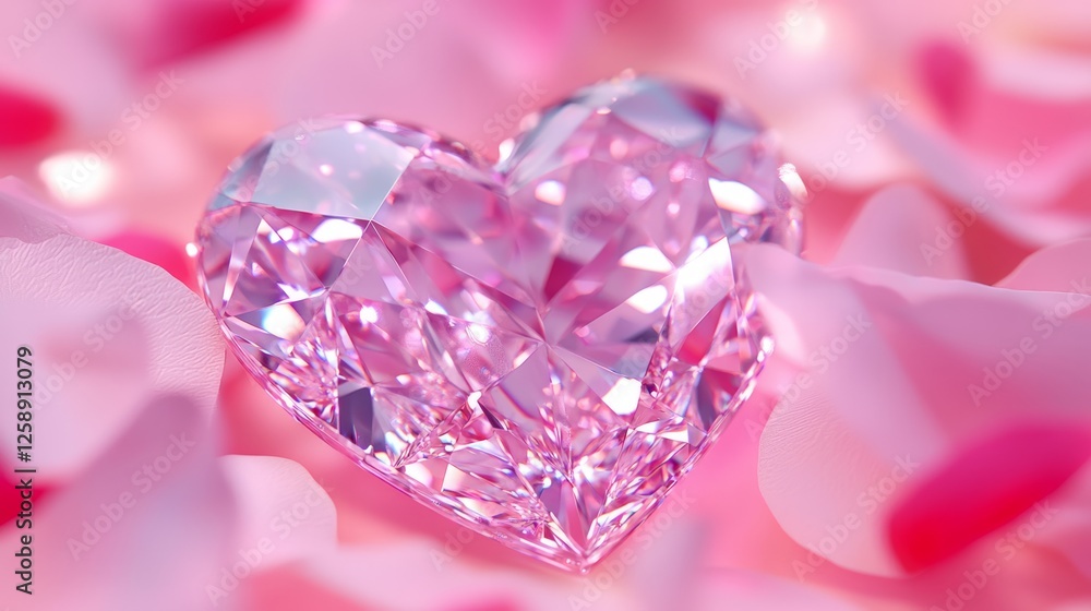 Sparkling Heart-Shaped Gem with Floral Background Close-Up Image Sparkling Heart-Shaped Gem with Floral Background Close-Up Image