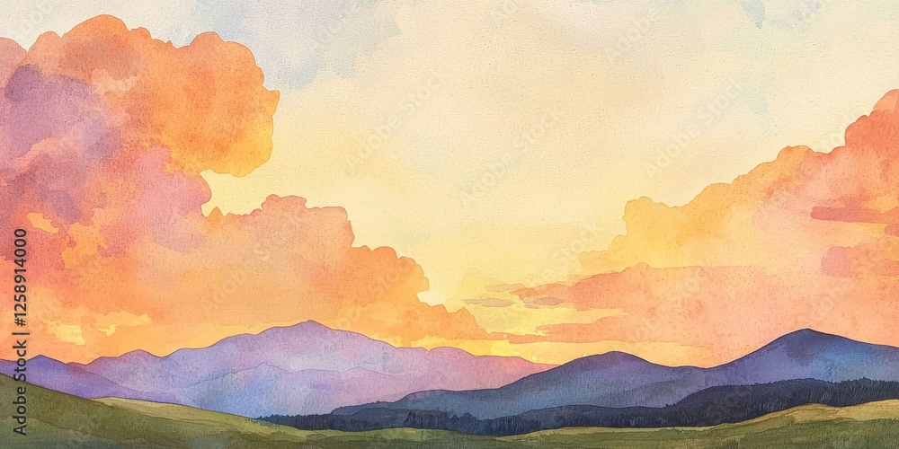 Sunset painting over mountains nature landscape vibrant colors tranquil environment panoramic view Sunset painting over mountains nature landscape vibrant colors tranquil environment panoramic view