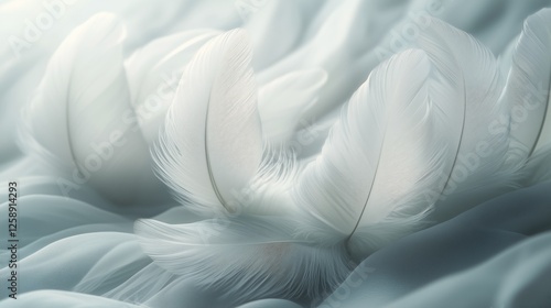 Soft white feathers arranged gracefully on a delicate surface create a calmin...