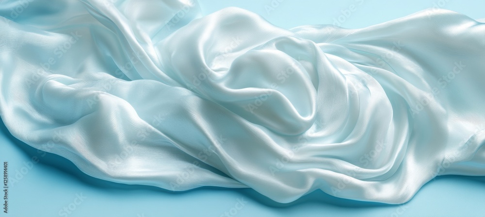 Fototapeta premium Elegant aqua blue silk satin fabric with delicate folds and waves, luxurious textile background