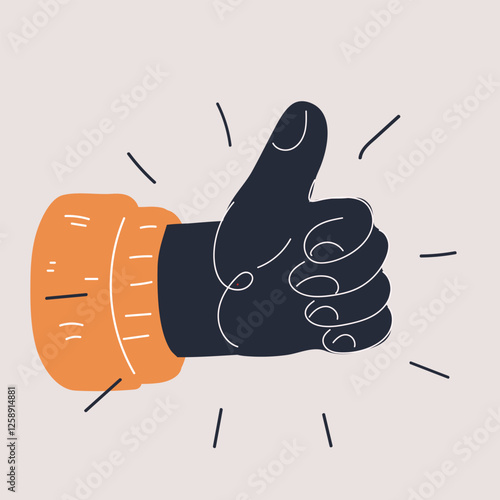 Cartoon vector illustration of a hand giving a thumbs-up, shining with positive energy and self-assurance
