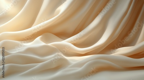 Soft cream fabric draped elegantly with gentle folds under warm light in a se...