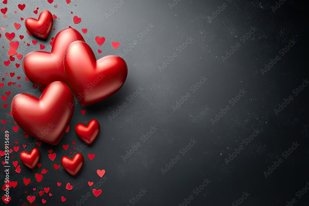 Valentine's themed red heart surrounded by bokeh lights on a black canvas Valentine's themed red heart surrounded by bokeh lights on a black canvas