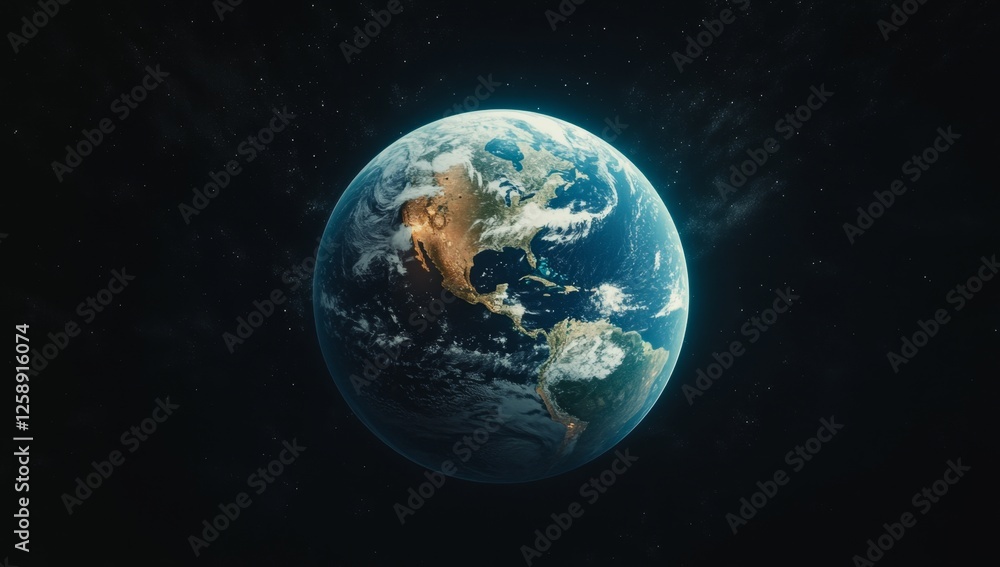 Obraz premium Earth, space, night, planet, America, view, cosmos, background, global, environmental
