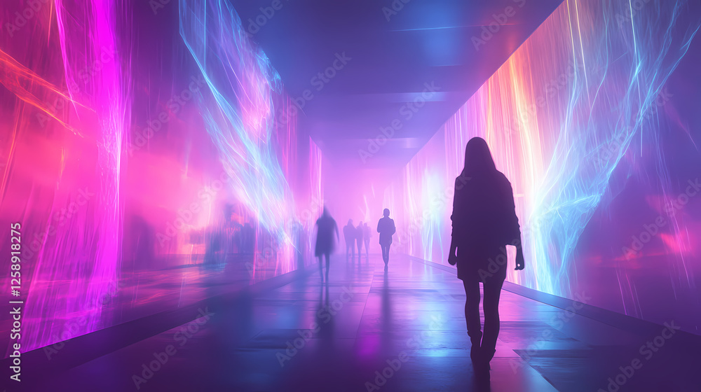 Stunning holographic projection by advanced laser technology in a futuristic digital environment luminous glowing and visually captivating sci fi inspired. Enchanted Foglands. Illustration Stunning holographic projection by advanced laser technology in a futuristic digital environment luminous glowing and visually captivating sci fi inspired. Enchanted Foglands. Illustration