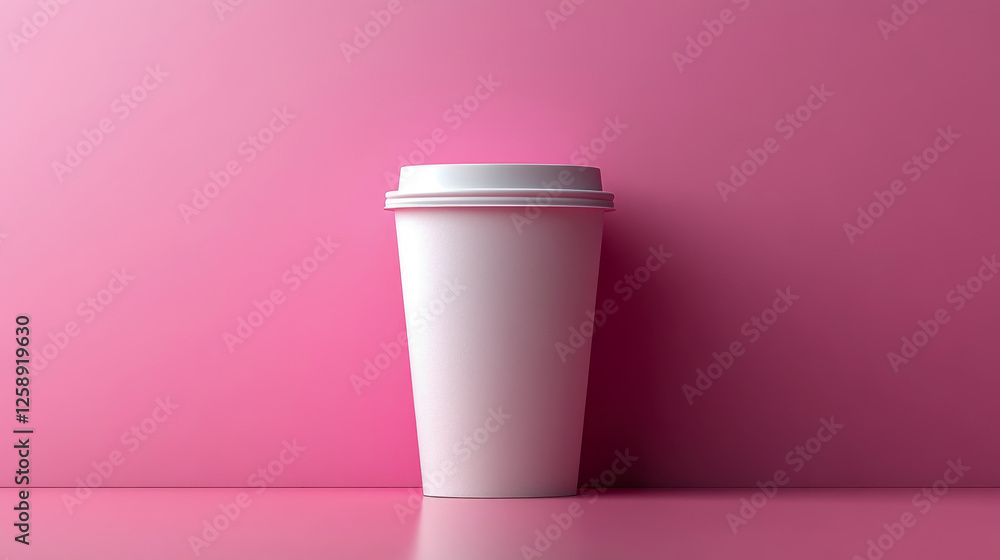 Minimalist Coffee Cup on Pink Backdrop: Warm Beverage Ready Minimalist Coffee Cup on Pink Backdrop: Warm Beverage Ready