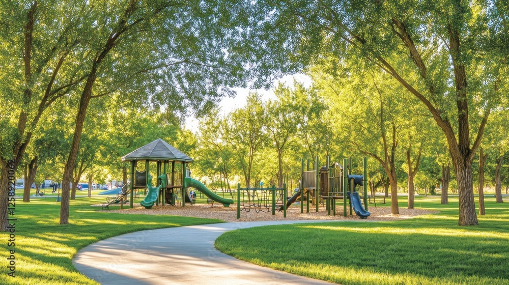 Obraz premium Shaded Playground with Slides and Climbing Structures