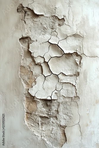 Cracked plaster wall revealing underlying texture in an indoor setting with n...