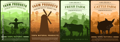Farm product labels showcasing natural offerings