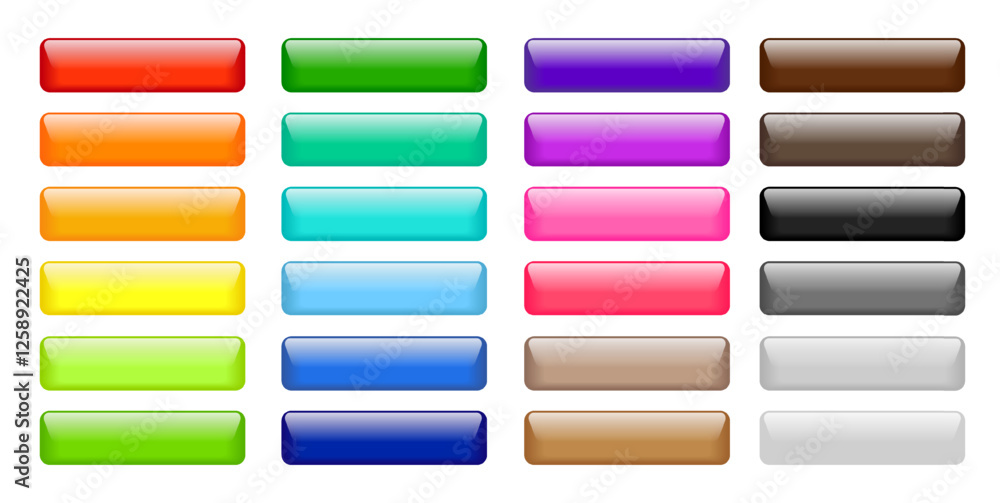 Glossy rectangle web buttons. 3d color glass icons. Set of red, green, blue, pink and black bars with reflection for website and Internet design. Modern blank buttons, vector illustration Glossy rectangle web buttons. 3d color glass icons. Set of red, green, blue, pink and black bars with reflection for website and Internet design. Modern blank buttons, vector illustration