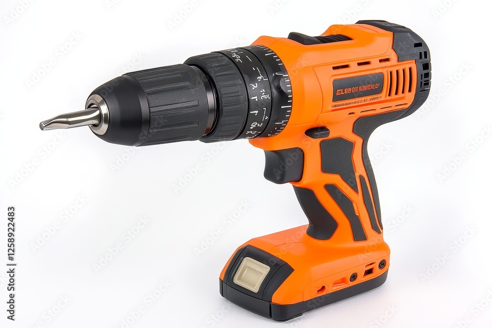 Orange cordless drill on white background, ready to use (1) Orange cordless drill on white background, ready to use (1)