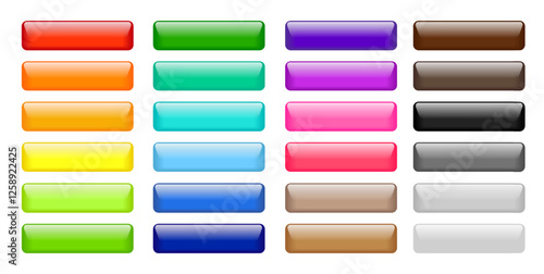 Glossy rectangle web buttons. 3d color glass icons. Set of red, green, blue, pink and black bars with reflection for website and Internet design. Modern blank buttons, vector illustration