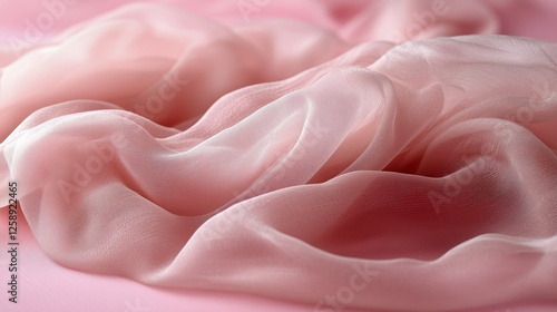 Soft pink fabric draped elegantly on a smooth surface for textile display and...