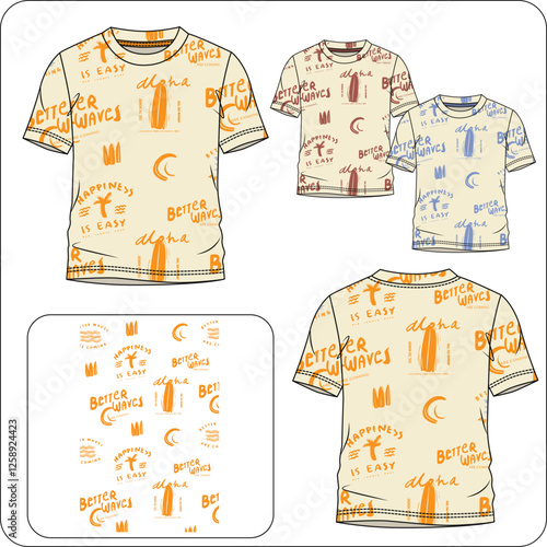 hawaii surfing vector, summer tropical seamless pattern, t shirt technical drawing