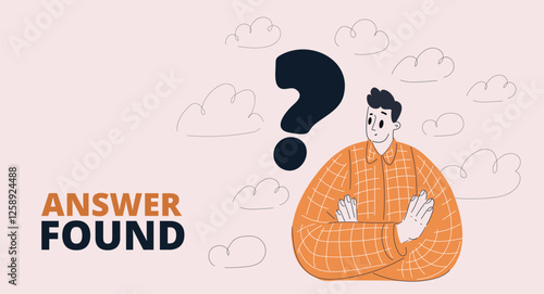 Cartoon vector illustration of a man with a question mark beside him, symbolizing curiosity, confusion, and the pursuit of answers