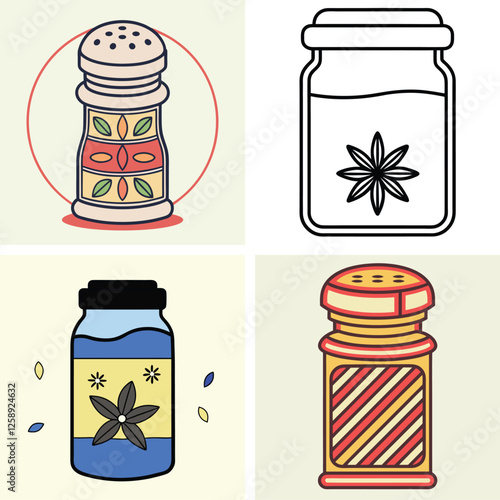 Spices Jar Icon Vector Art Illustration Design Set for Kitchen and Culinary Graphics