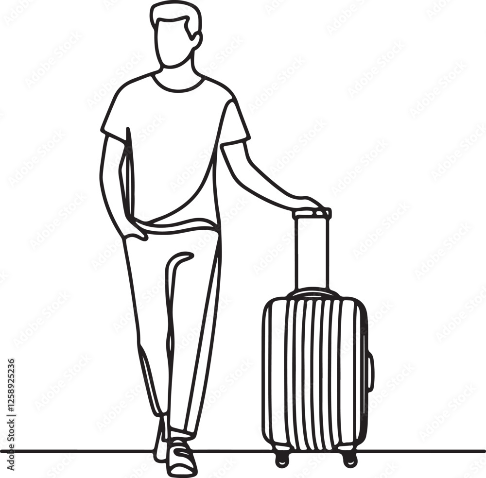 Vector Art of Man in Casual T-shirt with Suitcase Vector Art of Man in Casual T-shirt with Suitcase
