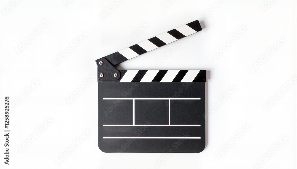Fototapeta premium Monochrome film clapperboard on white background, cinematic concept