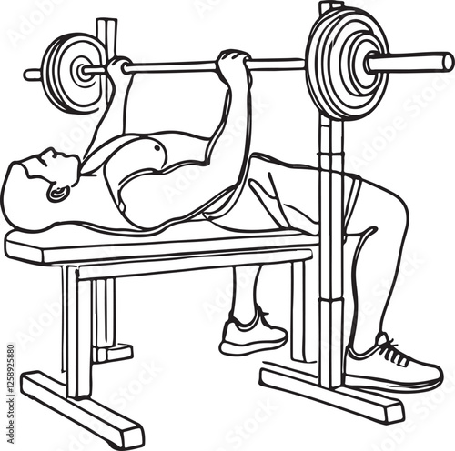 Vector Art of Fit Man During Bench Press – Clean Line Drawing