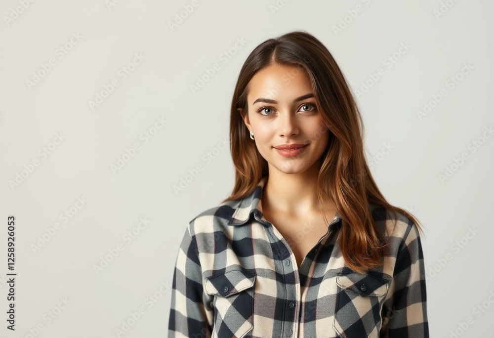 Photorealistic portrait of a casual female in a flannel shirt Photorealistic portrait of a casual female in a flannel shirt