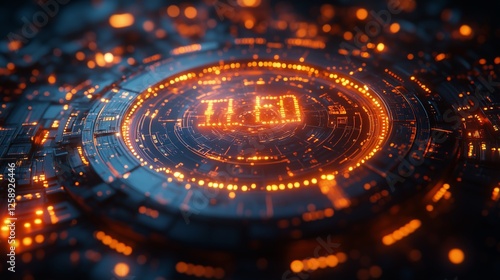 Illuminated circuit design with glowing elements at nighttime in a futuristic...