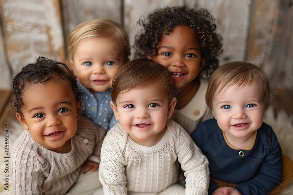 Multicultural Toddler Group Sitting Together and Smiling in Unity on Transparent Background Multicultural Toddler Group Sitting Together and Smiling in Unity on Transparent Background