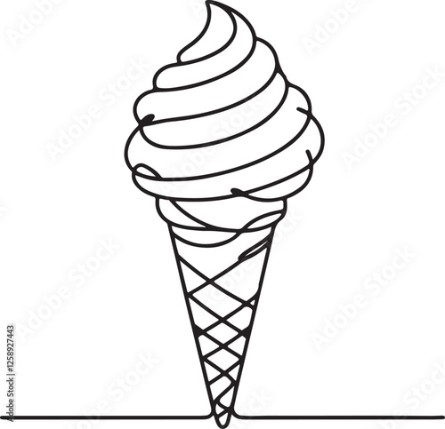 Delicious Ice Cream Cone in Line Art Vector Illustration