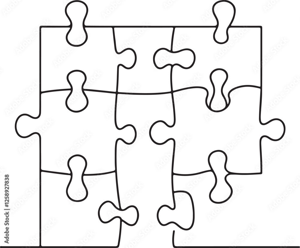 Abstract Jigsaw Puzzle Line Drawing Vector - Art Concept