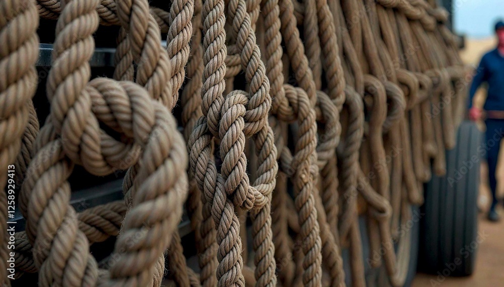 Fototapeta premium Close-up rope pile on vehicle
