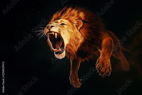 Majestätischer, brüllender Löwe mit lebendigen Farben und intensivem Ausdruck

