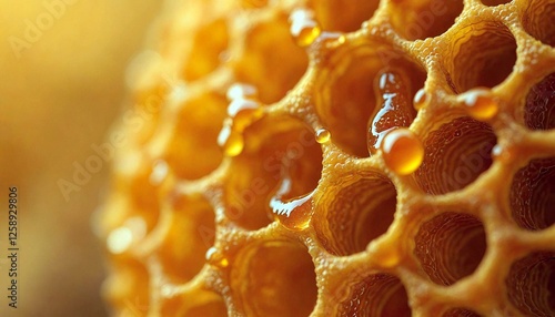 Close-Up Honeycomb With Water Droplets