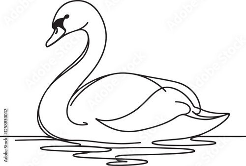  Line Swan Drawing on Water - Elegant Vector Artwork