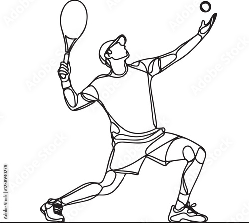 Dynamic Tennis Player Line Art | Serving Pose Vector