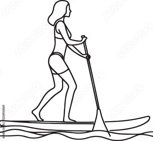 Simple Line Art of Female Paddleboarder – Vector Design