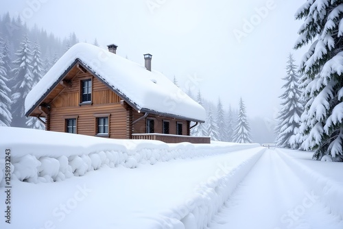 Wallpaper Mural Cozy wooden cabin in snow-covered forest with winter wonderland atmosphere Torontodigital.ca