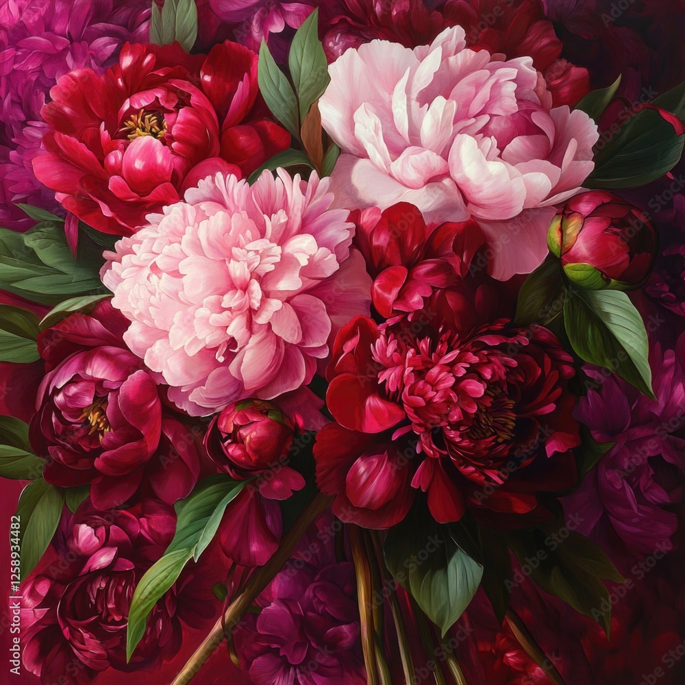 Obraz premium Pink and Red Peonies in Vase