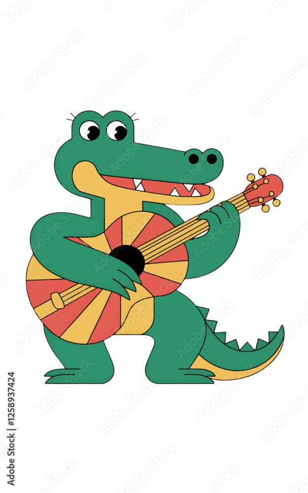 Fototapeta premium a cute crocodile playing a guitar, in a simple, minimalistic style