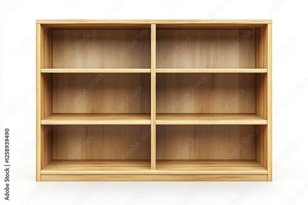 Empty light wood bookcase, studio shot, isolated on white background Empty light wood bookcase, studio shot, isolated on white background