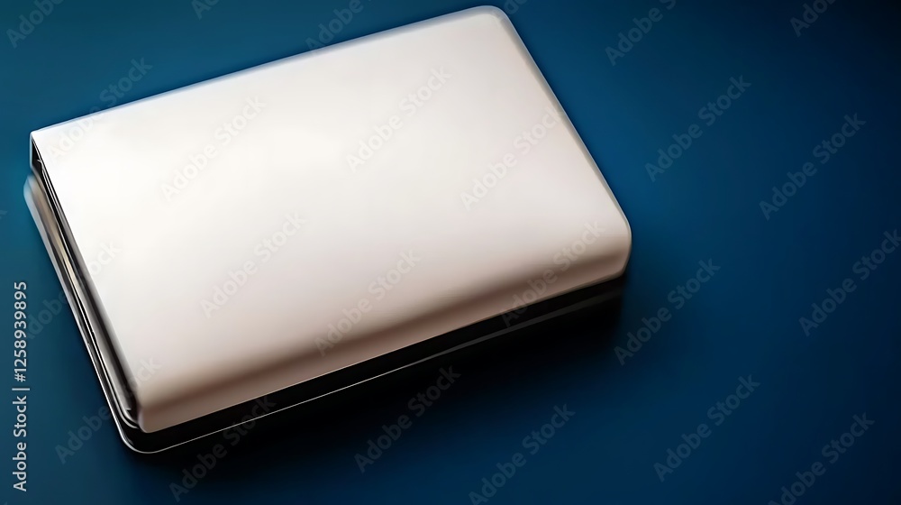 Sleek silver wallet resting on a smooth blue surface, showcasing minimalist design aesthetics Sleek silver wallet resting on a smooth blue surface, showcasing minimalist design aesthetics