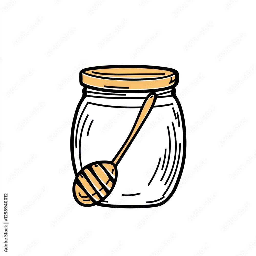 Hand drawn honey jar with dipper Hand drawn honey jar with dipper