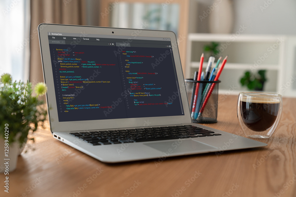 Fototapeta premium Software development programming on computer screen for modish application and program coding