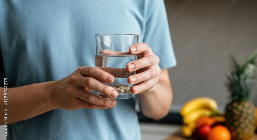 Person holding glass of water, healthy lifestyle Person holding glass of water, healthy lifestyle