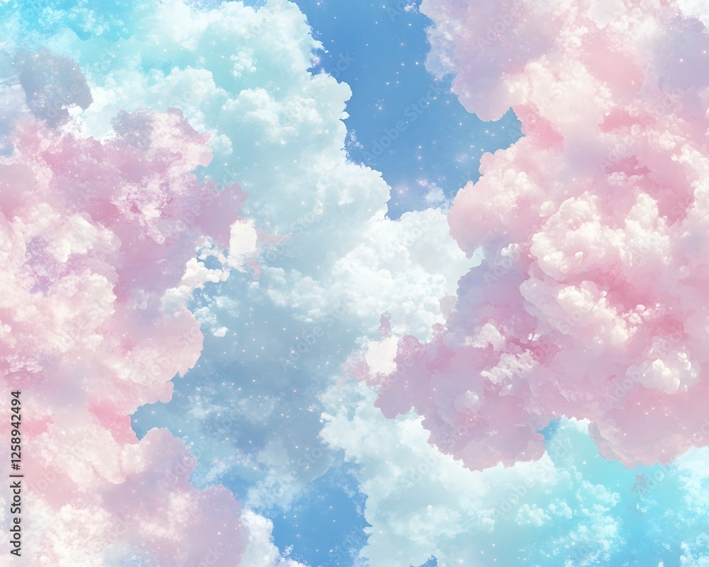 Fototapeta premium Pastel Pink Blue Dreamy Cloudscape AI Art