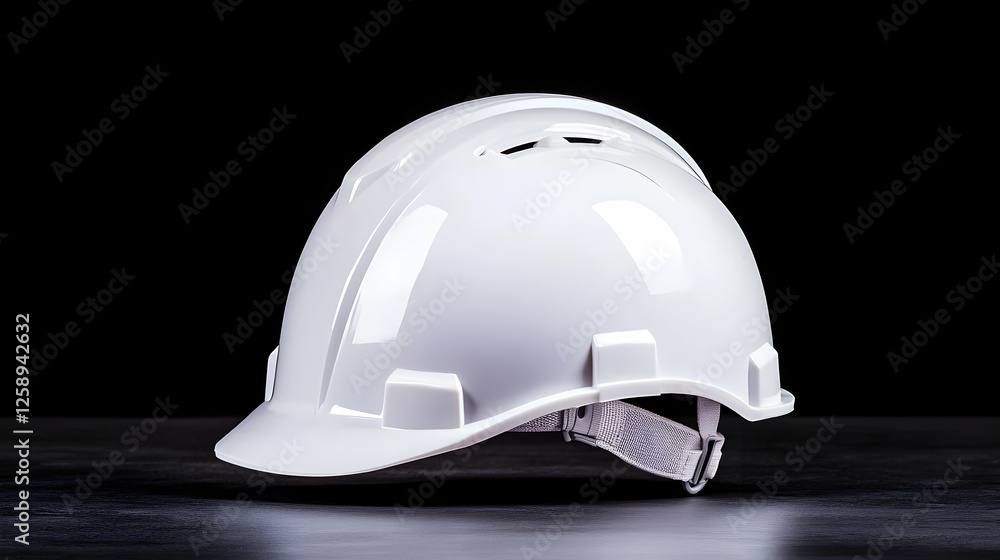 Fototapeta premium White hard hat safety construction dark background