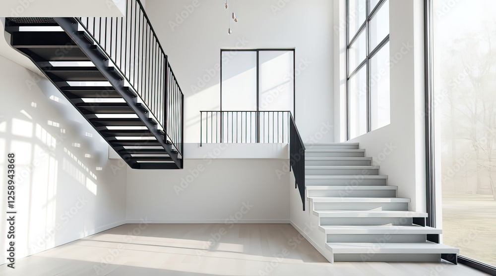 minimalist modern staircase with white walls and black railings minimalist modern staircase with white walls and black railings
