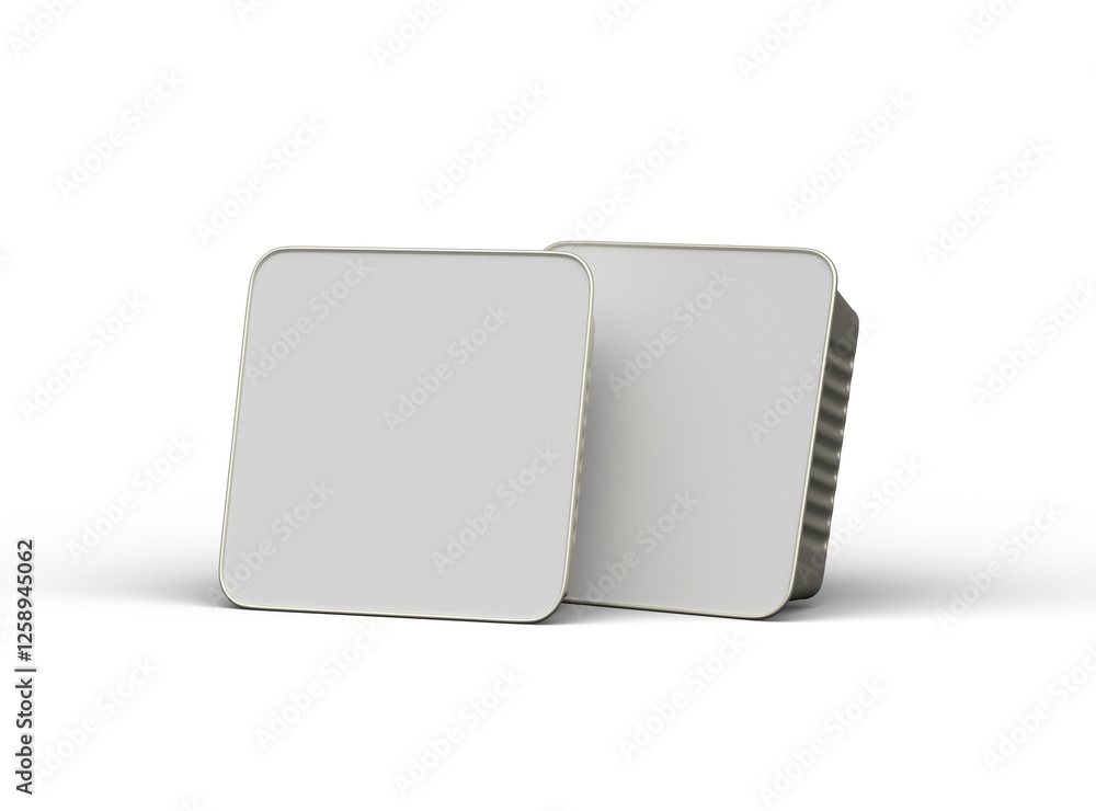 3d rendered image of a small square food foil tray isolated on a light background 3d rendered image of a small square food foil tray isolated on a light background